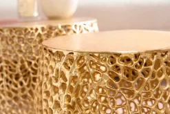 2er Set Filigraner Design Couchtisch ABSTRACT LEAF gold Handarbeit Metall rund