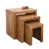 3er Set Massivholz Beistelltische MAKASSAR 45cm braun Sheesham stone finish Maserung