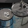2er Set Runde Couchtische ELEMENTS 65cm silber schwarz Metall Tablett Beistelltisch