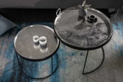 2er Set Runde Couchtische ELEMENTS 65cm silber schwarz Metall Tablett Beistelltisch