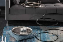 2er Set Runde Couchtische ELEMENTS 65cm silber schwarz Metall Tablett Beistelltisch