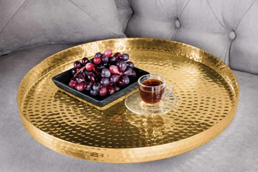 2er Set Runde Couchtische ELEMENTS 60cm gold schwarz Metall Tabletttisch Beistelltisch handmade