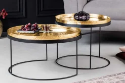 2er Set Runde Couchtische ELEMENTS 60cm gold schwarz Metall Tabletttisch Beistelltisch handmade
