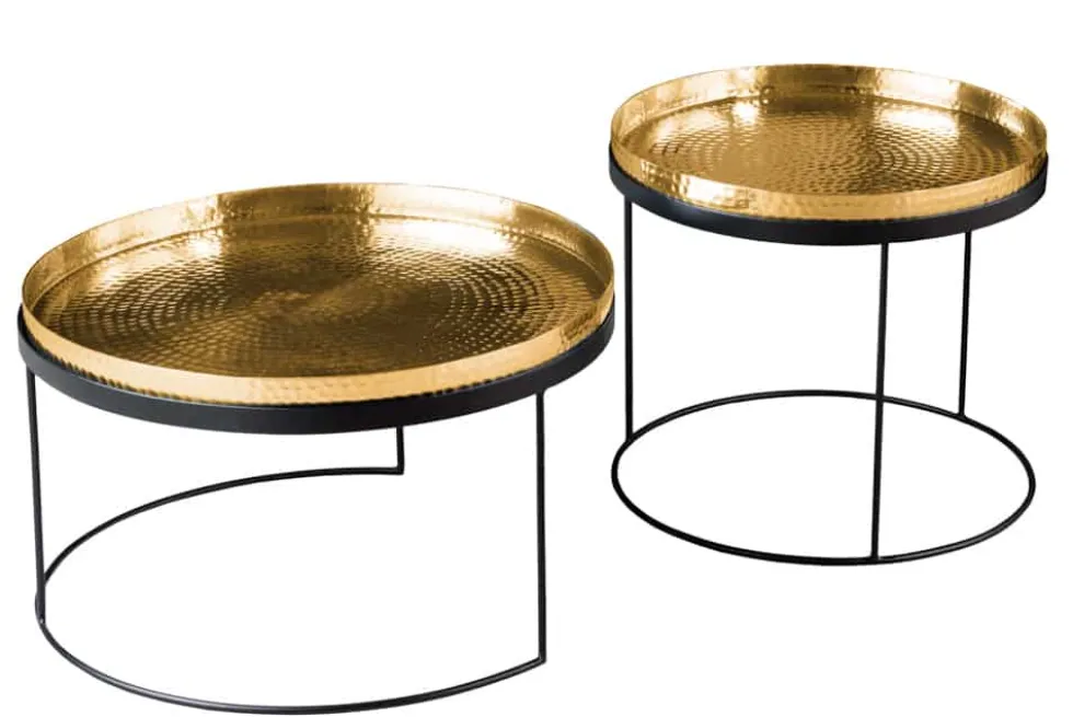 2er Set Runde Couchtische ELEMENTS 60cm gold schwarz Metall Tabletttisch Beistelltisch handmade
