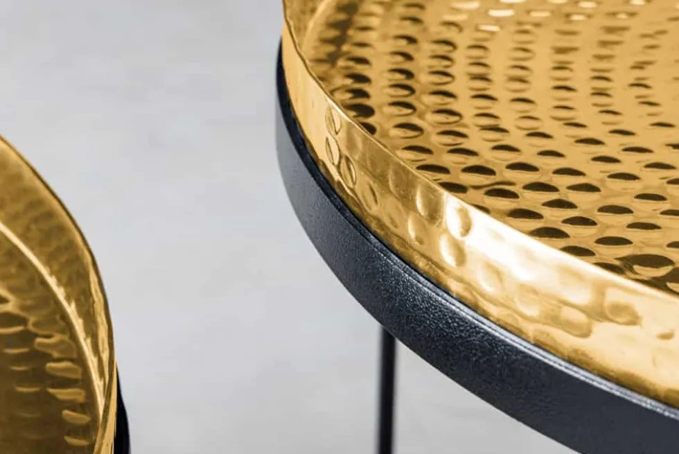 2er Set Runde Couchtische ELEMENTS 60cm gold schwarz Metall Tabletttisch Beistelltisch handmade
