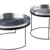 2er Set Runde Couchtische ELEMENTS 60cm silber schwarz Metall Tabletttisch Beistelltisch