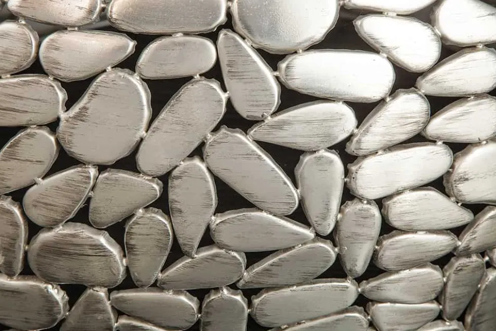 2er Set Runde Couchtische STONE MOSAIC 65cm silber Mangoholz Metall handmade Mosaik Design