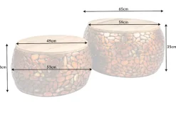 2er Set Runde Couchtische STONE MOSAIC 65cm silber Mangoholz Metall handmade Mosaik Design