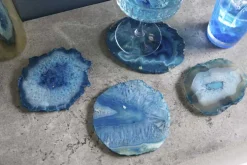 4er Set Untersetzer für Gläser COASTER 10cm blau Edelstein Achat Quarz handmade