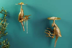 2er Set Wandgarderobe WILDLIFE BIRDS 45cm gold Metall Hammerschlag Design handmade