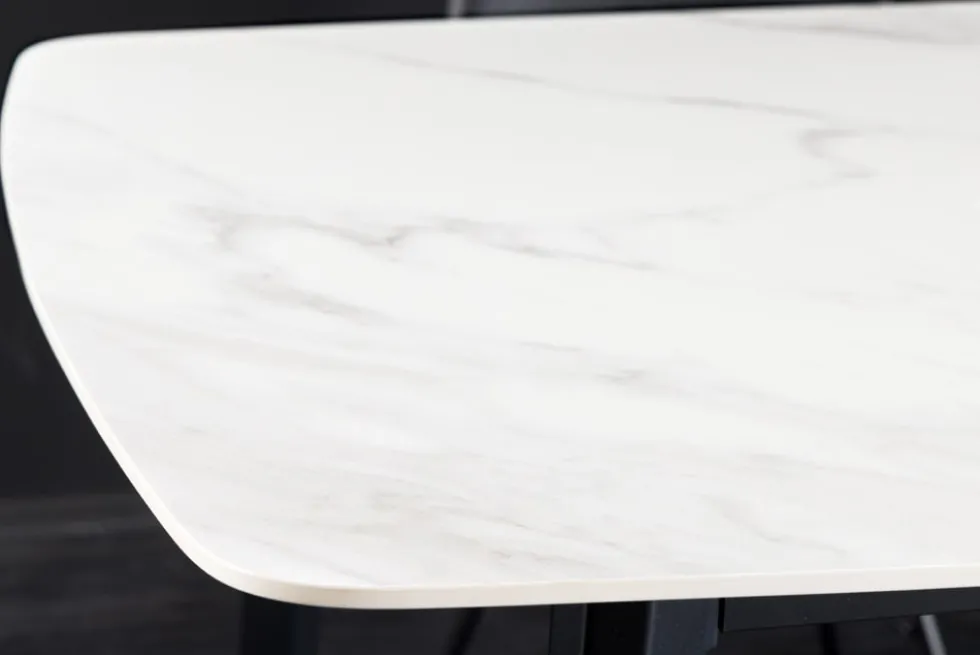 Esstisch MILANO 160cm weiß Marmor Keramik schwarzes Metallgestell
