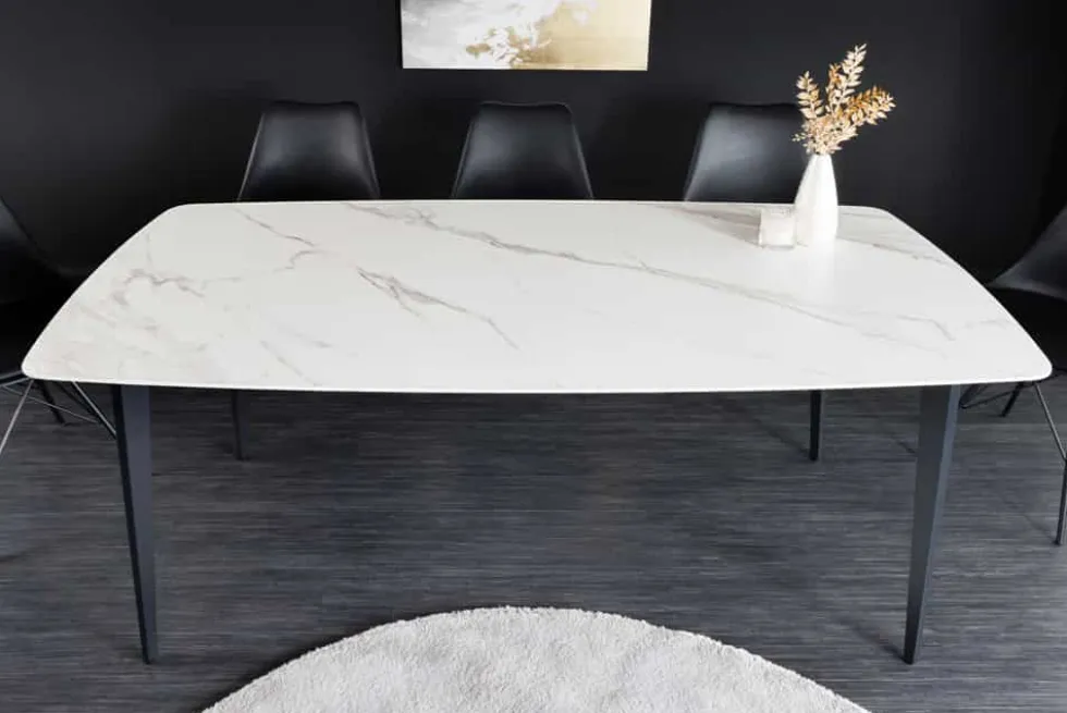 Esstisch MILANO 160cm weiß Marmor Keramik schwarzes Metallgestell