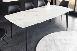 Esstisch MILANO 160cm weiß Marmor Keramik schwarzes Metallgestell