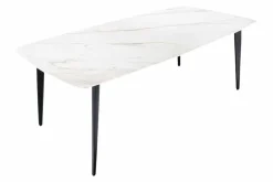 Esstisch MILANO 160cm weiß Marmor Keramik schwarzes Metallgestell