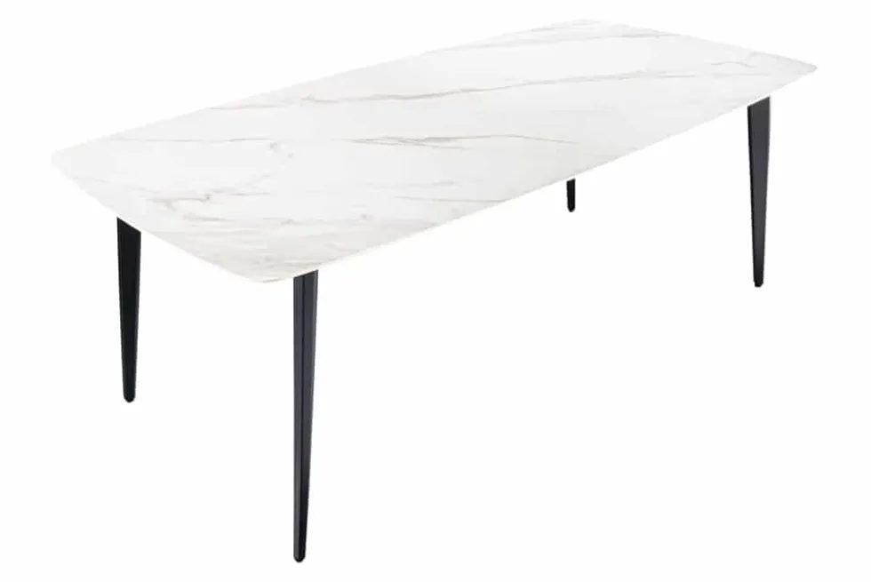 Esstisch MILANO 160cm weiß Marmor Keramik schwarzes Metallgestell