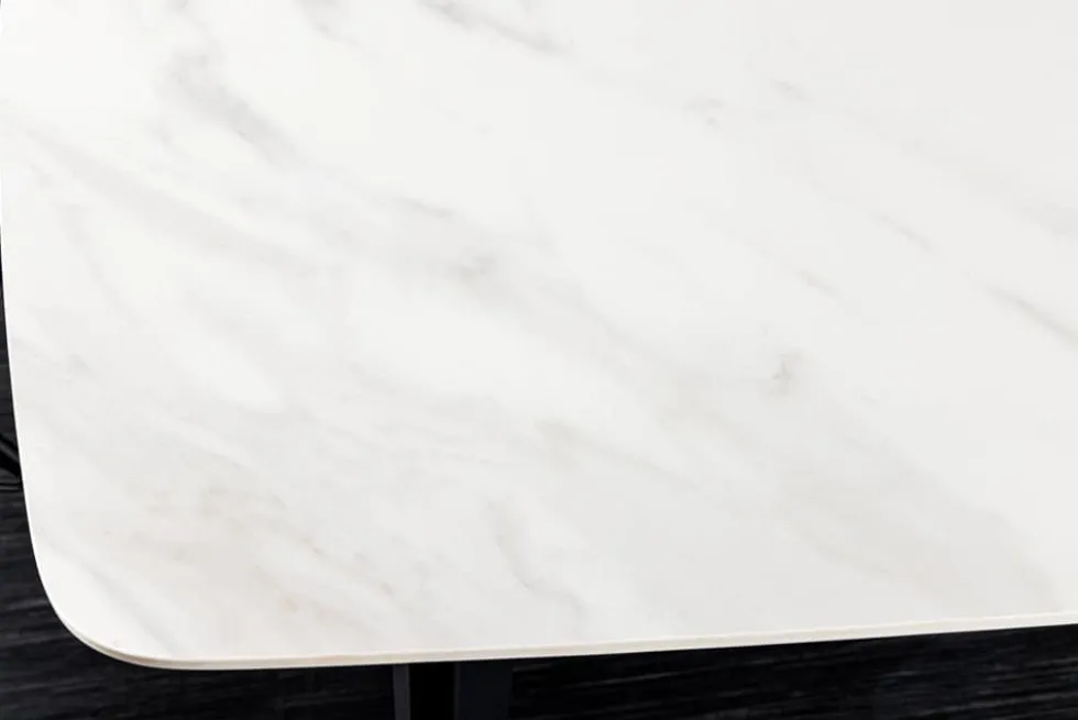 Esstisch MILANO 160cm weiß Marmor Keramik schwarzes Metallgestell