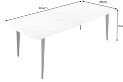 Esstisch MILANO 160cm weiß Marmor Keramik schwarzes Metallgestell