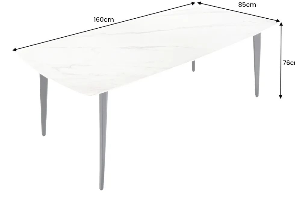 Esstisch MILANO 160cm weiß Marmor Keramik schwarzes Metallgestell