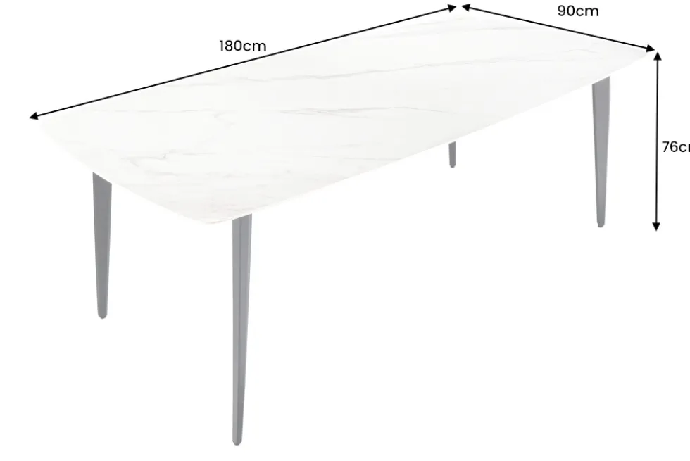 Esstisch MILANO 180cm weiß Marmor Keramik schwarzes Metallgestell