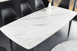 Esstisch MILANO 180cm weiß Marmor Keramik schwarzes Metallgestell