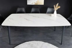 Esstisch MILANO 180cm weiß Marmor Keramik schwarzes Metallgestell