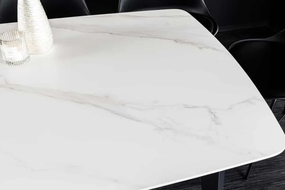 Esstisch MILANO 180cm weiß Marmor Keramik schwarzes Metallgestell