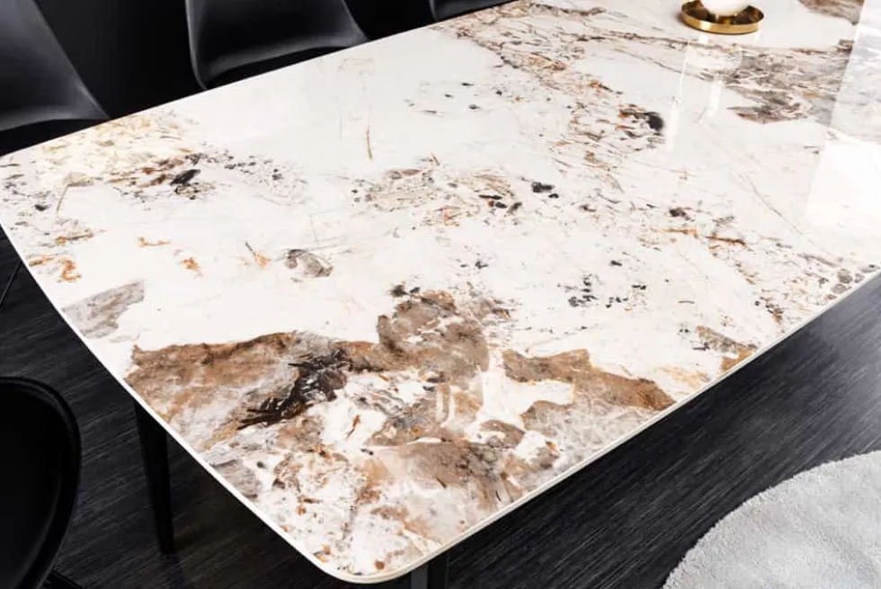 Esstisch MILANO 180cm weiß Pandora Keramik schwarzes Metallgestell