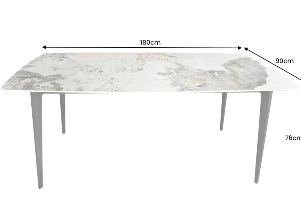 Esstisch MILANO 180cm weiß Pandora Keramik schwarzes Metallgestell