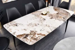 Esstisch MILANO 180cm weiß Pandora Keramik schwarzes Metallgestell