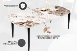 Esstisch MILANO 180cm weiß Pandora Keramik schwarzes Metallgestell