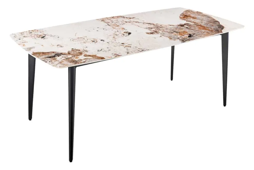 Esstisch MILANO 160cm weiß Pandora Keramik schwarzes Metallgestell