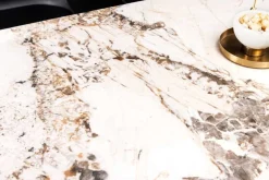 Esstisch MILANO 160cm weiß Pandora Keramik schwarzes Metallgestell