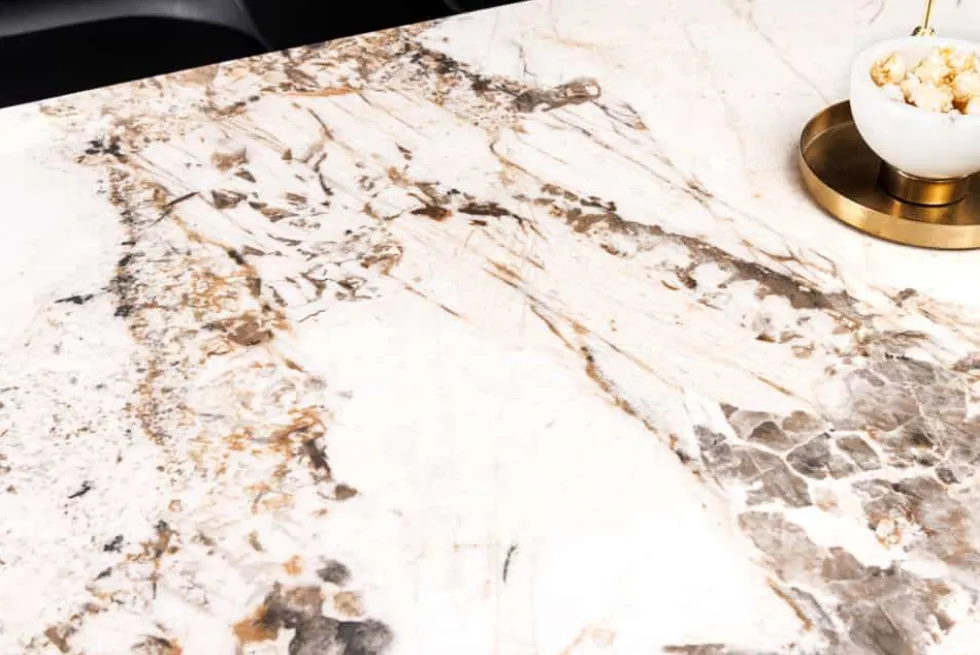 Esstisch MILANO 160cm weiß Pandora Keramik schwarzes Metallgestell