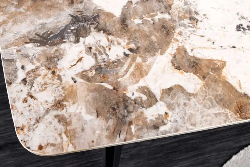 Esstisch MILANO 160cm weiß Pandora Keramik schwarzes Metallgestell