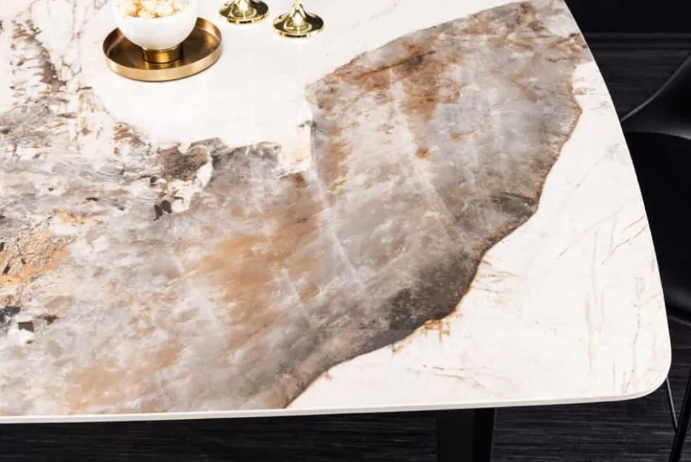 Esstisch MILANO 160cm weiß Pandora Keramik schwarzes Metallgestell
