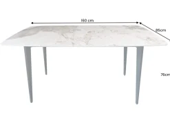 Esstisch MILANO 160cm weiß Pandora Keramik schwarzes Metallgestell