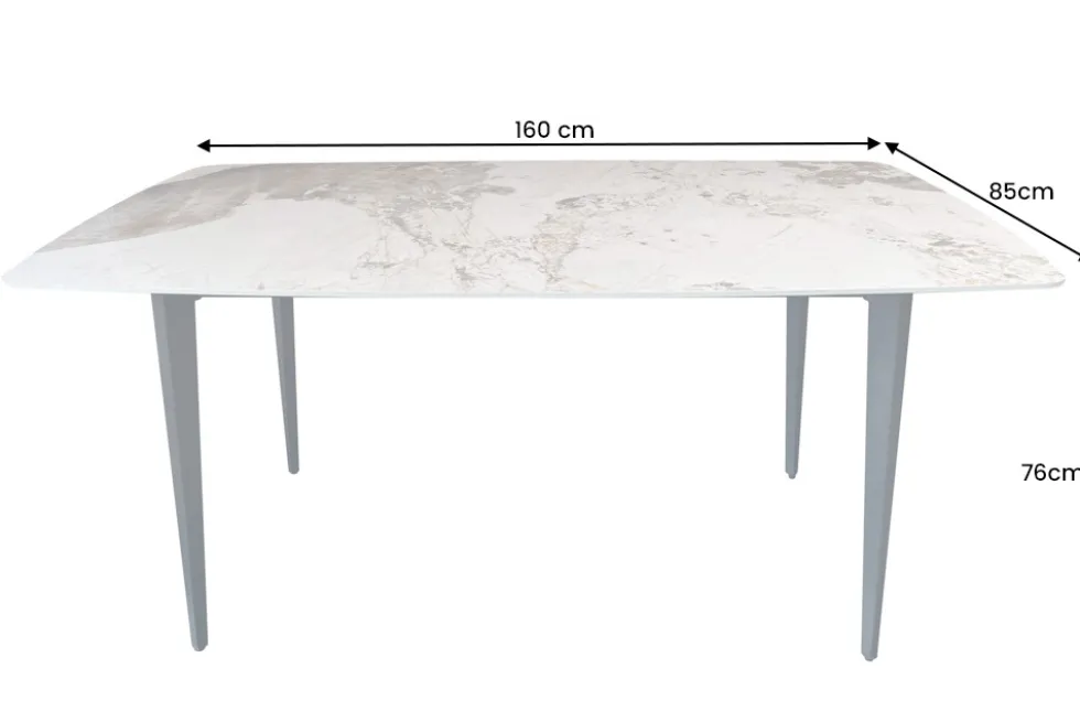 Esstisch MILANO 160cm weiß Pandora Keramik schwarzes Metallgestell