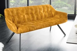 Esszimmer Sitzbank PAPILLON 165cm senfgelb Samt mit Lehnen schwarzes Metallgestell