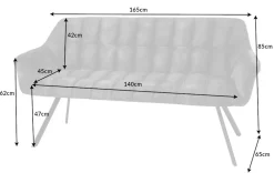 Esszimmer Sitzbank PAPILLON 165cm senfgelb Samt mit Lehnen schwarzes Metallgestell