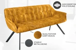 Esszimmer Sitzbank PAPILLON 165cm senfgelb Samt mit Lehnen schwarzes Metallgestell