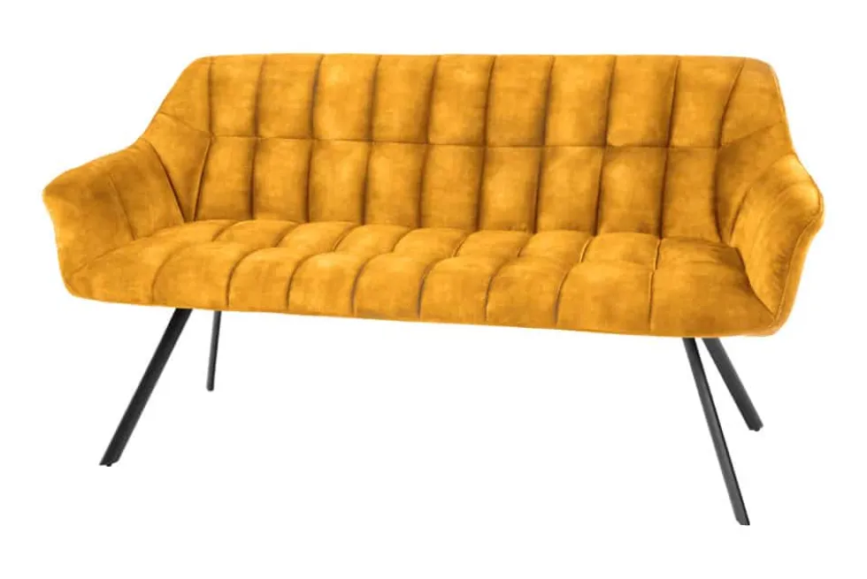 Esszimmer Sitzbank PAPILLON 165cm senfgelb Samt mit Lehnen schwarzes Metallgestell