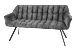 Esszimmer Sitzbank PAPILLON 165cm grau Samt mit Rückenlehne schwarzes Metallgestell