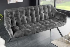 Esszimmer Sitzbank PAPILLON 165cm grau Samt mit Rückenlehne schwarzes Metallgestell