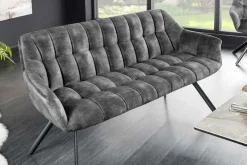 Esszimmer Sitzbank PAPILLON 165cm grau Samt mit Rückenlehne schwarzes Metallgestell