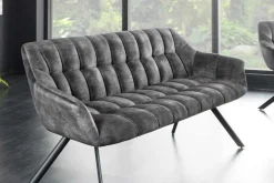 Esszimmer Sitzbank PAPILLON 165cm grau Samt mit Rückenlehne schwarzes Metallgestell