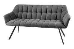 Esszimmer Sitzbank PAPILLON 165cm anthrazit Flachgewebe mit Lehnen schwarzes Metallgestell