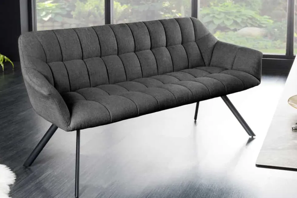 Esszimmer Sitzbank PAPILLON 165cm anthrazit Flachgewebe mit Lehnen schwarzes Metallgestell