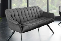 Esszimmer Sitzbank PAPILLON 165cm anthrazit Flachgewebe mit Lehnen schwarzes Metallgestell