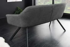Esszimmer Sitzbank PAPILLON 165cm anthrazit Flachgewebe mit Lehnen schwarzes Metallgestell