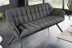 Esszimmer Sitzbank PAPILLON 165cm anthrazit Flachgewebe mit Lehnen schwarzes Metallgestell